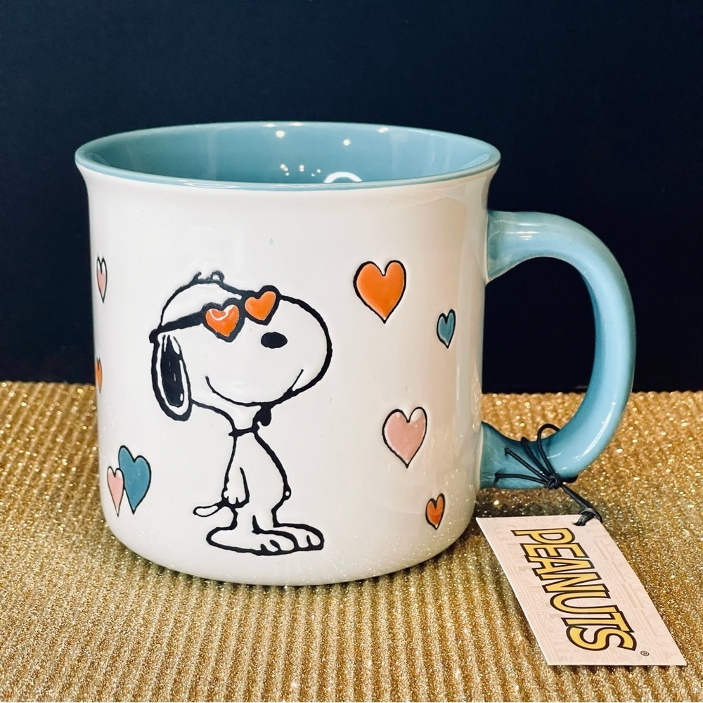 Peanuts Joe Cool Snoopy and Hearts Mugs 21 oz NEW
